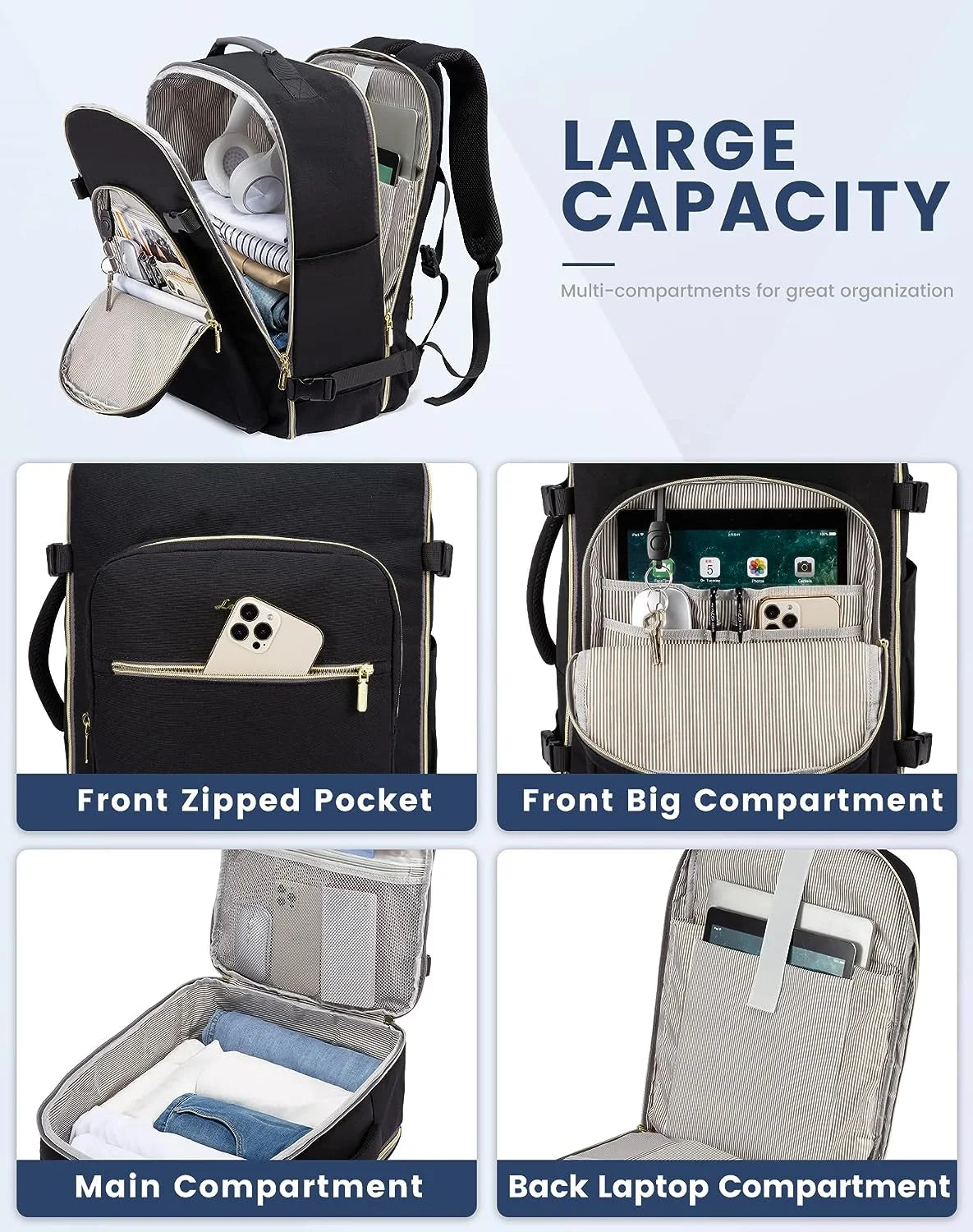 Travel Luggage Backpack,Laptop Backpack for Women 17.3",40L Waterproof Carry-On Business Daypack Flight Approved Large Weekender Overnight Bag with 3 Packing Cubes